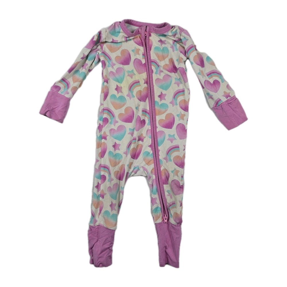 Bird & Bean Baby Girl Size 3-6 Months Hearts Rainbow Print Bamboo‎ One Piece